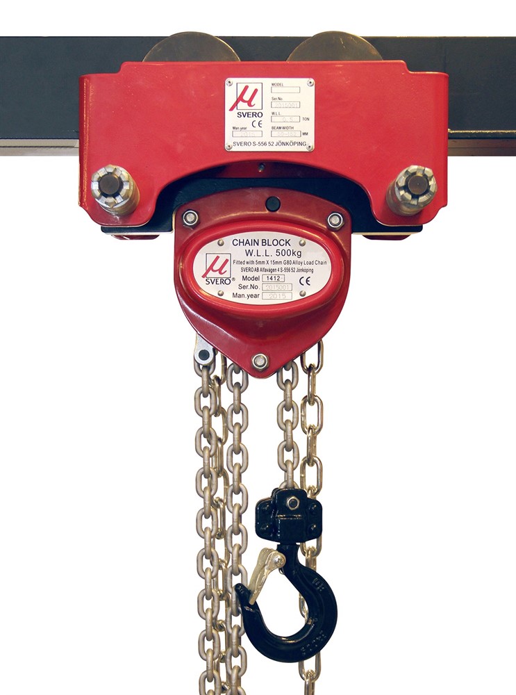 Integrated low-build chain hoist/trolley 500 kg